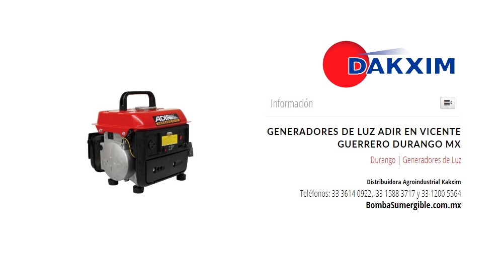 Generadores de Luz Adir en Vicente Guerrero Durango Mx