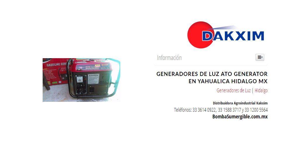 Generadores de Luz Ato Generator en Yahualica Hidalgo Mx