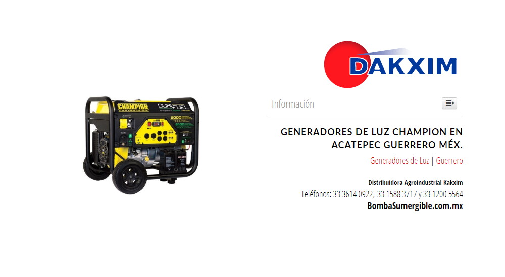 Generadores de Luz Champion en Acatepec Guerrero Méx.
