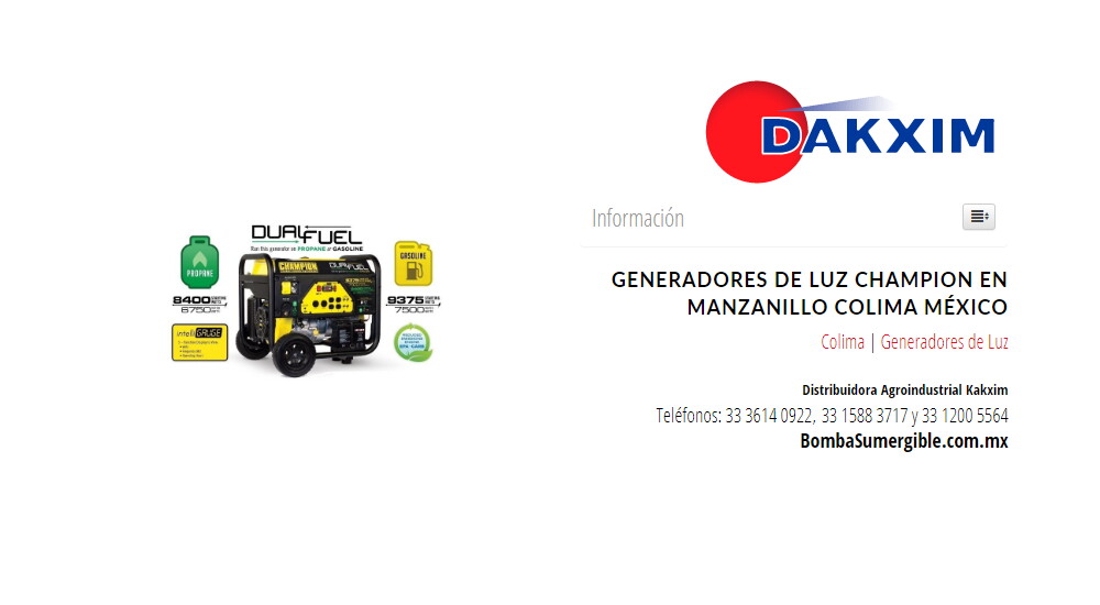 Generadores de Luz Champion en Manzanillo Colima México