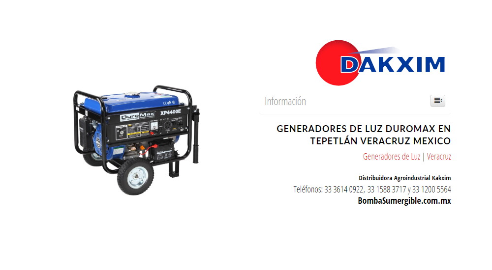 Generadores de Luz Duromax en Tepetlán Veracruz Mexico