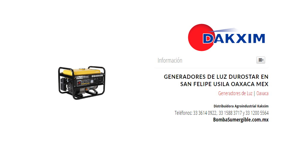 Generadores de Luz Durostar en San Felipe Usila Oaxaca Mex
