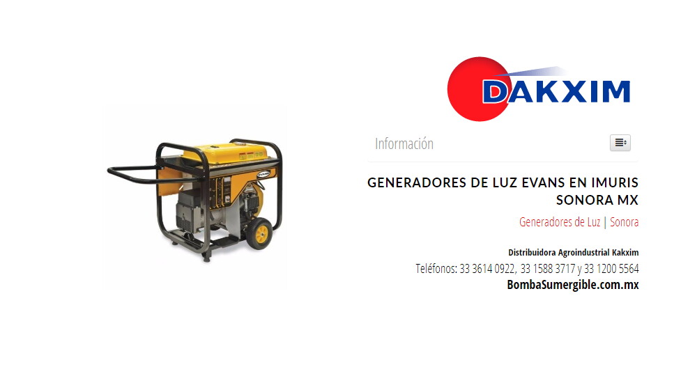 Generadores de Luz Evans en Imuris Sonora MX