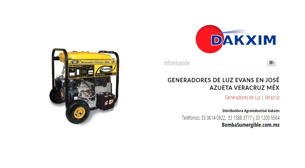 Generadores de Luz Evans en José Azueta Veracruz Méx