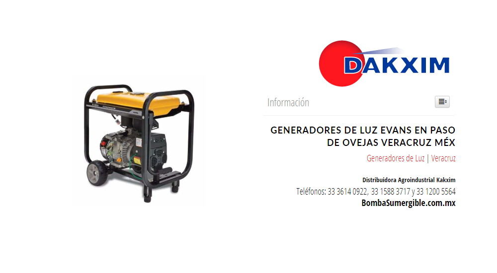 Generadores de Luz Evans en Paso de Ovejas Veracruz Méx