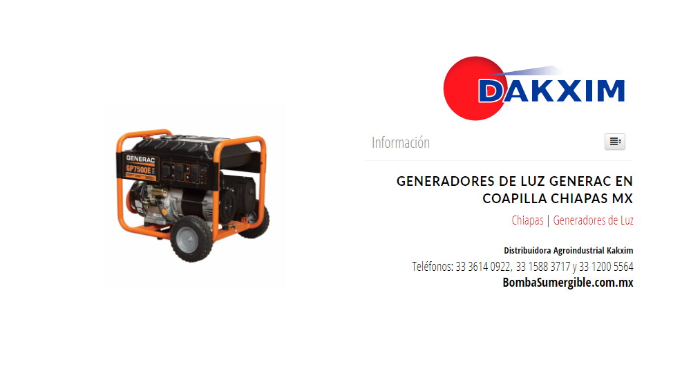 Generadores de Luz Generac en Coapilla Chiapas Mx