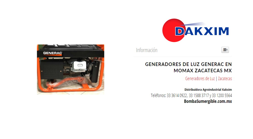 Generadores de Luz Generac en Momax Zacatecas MX