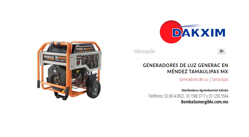 Generadores de Luz Generac en Méndez Tamaulipas MX
