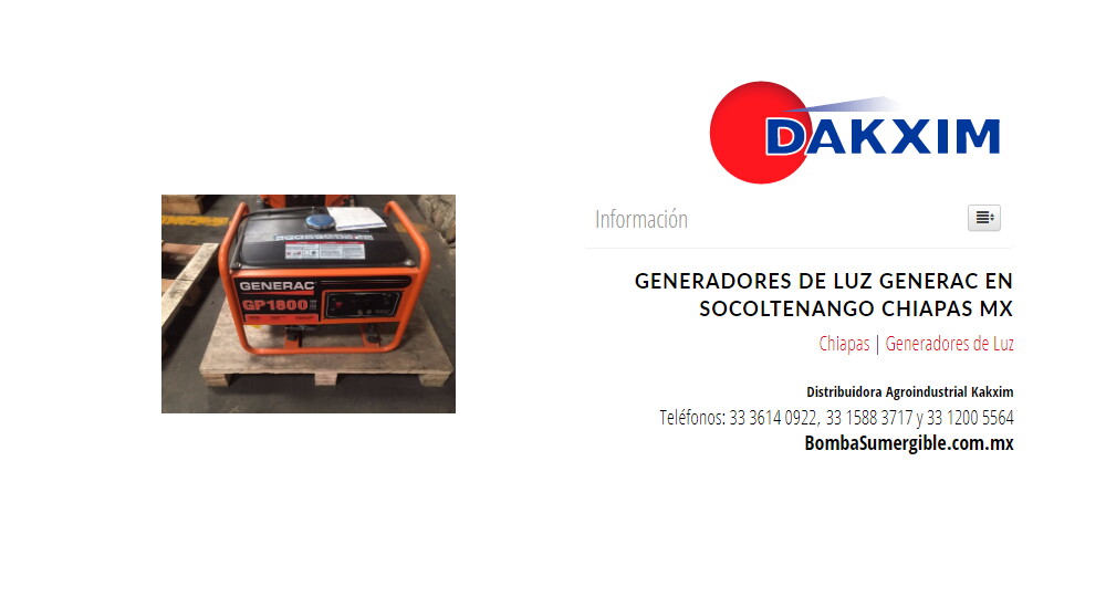 Generadores de Luz Generac en Socoltenango Chiapas MX