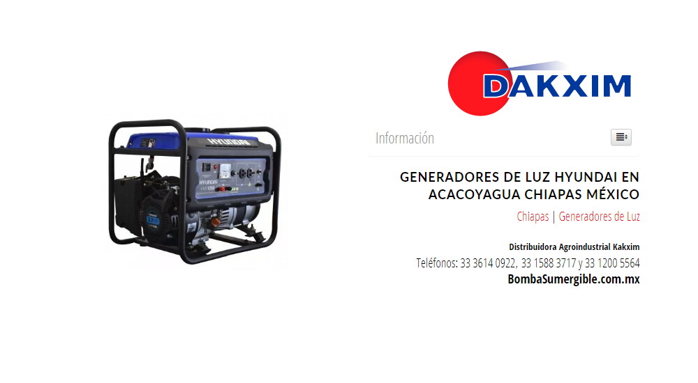 Generadores de Luz Hyundai en Acacoyagua Chiapas México