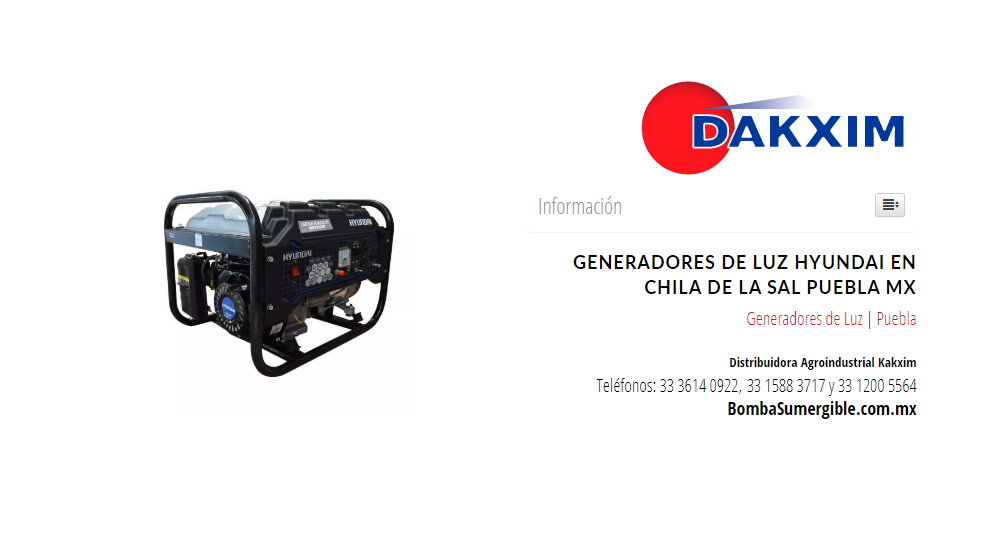 Generadores de Luz Hyundai en Chila de la Sal Puebla MX