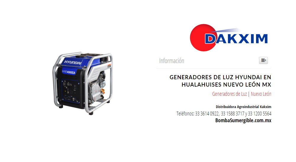 Generadores de Luz Hyundai en Hualahuises Nuevo León Mx