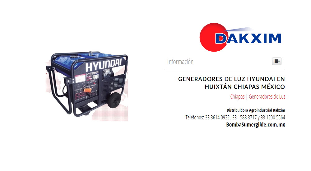 Generadores de Luz Hyundai en Huixtán Chiapas México