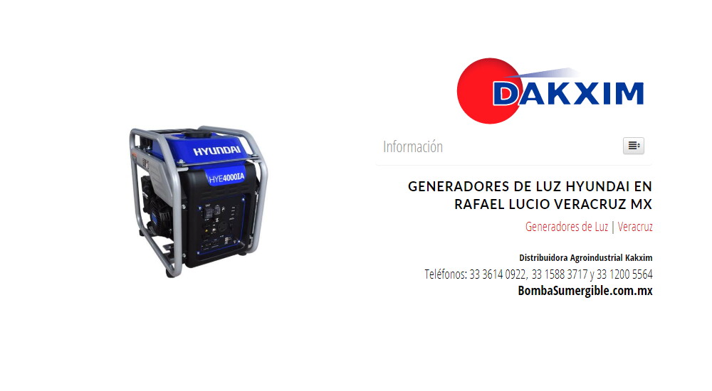 Generadores de Luz Hyundai en Rafael Lucio Veracruz Mx