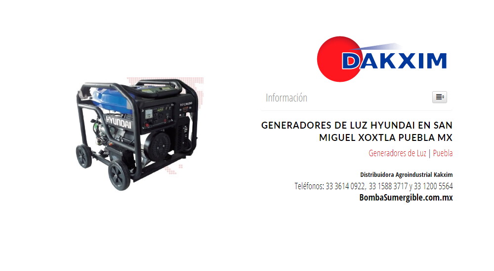 Generadores de Luz Hyundai en San Miguel Xoxtla Puebla Mx