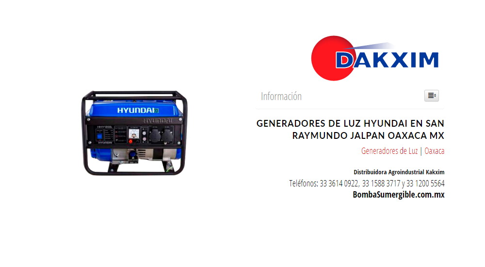 Generadores de Luz Hyundai en San Raymundo Jalpan Oaxaca Mx