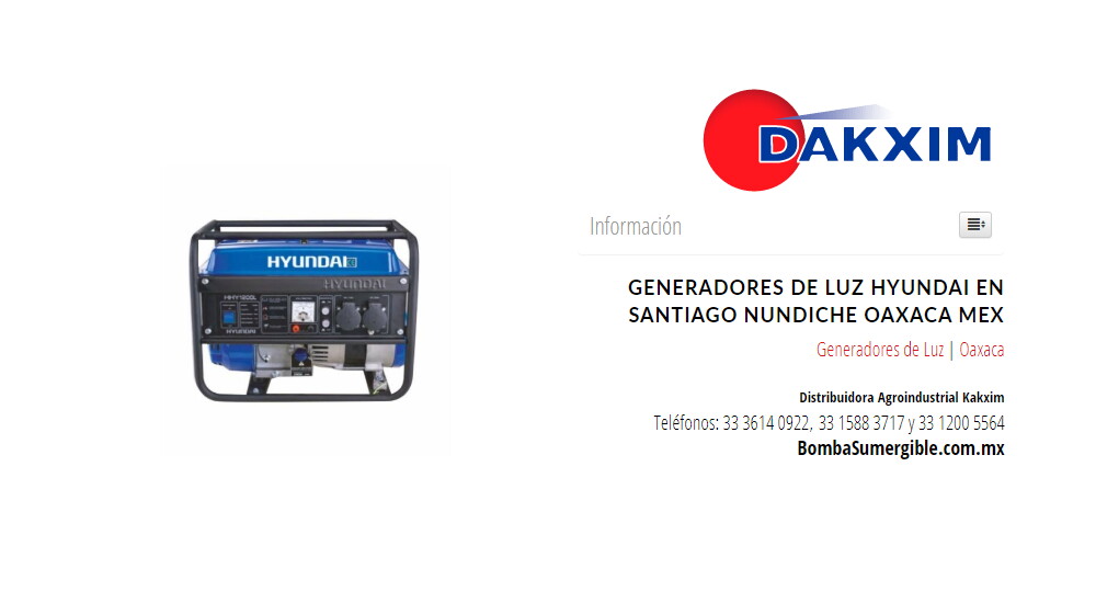 Generadores de Luz Hyundai en Santiago Nundiche Oaxaca Mex