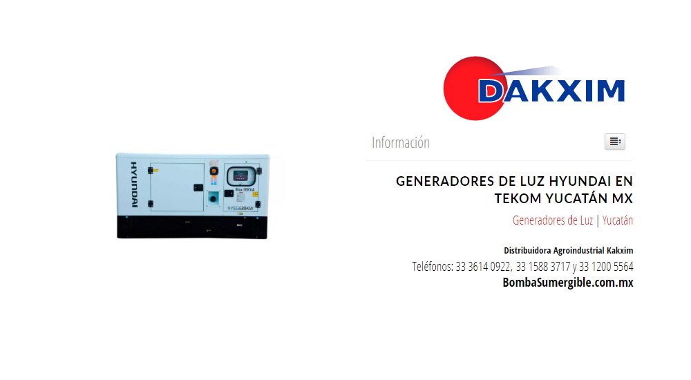 Generadores de Luz Hyundai en Tekom Yucatán MX