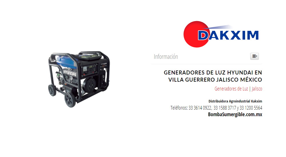 Generadores de Luz Hyundai en Villa Guerrero Jalisco México