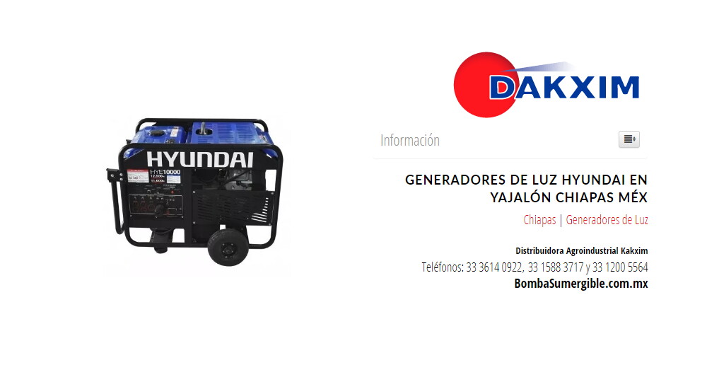 Generadores de Luz Hyundai en Yajalón Chiapas Méx