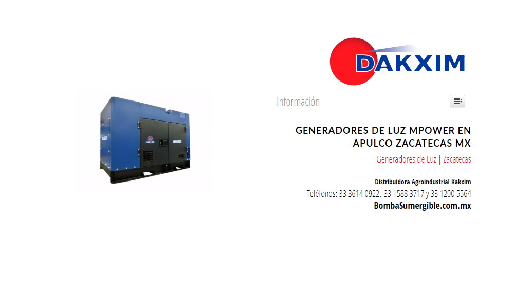Generadores de Luz Mpower en Apulco Zacatecas MX