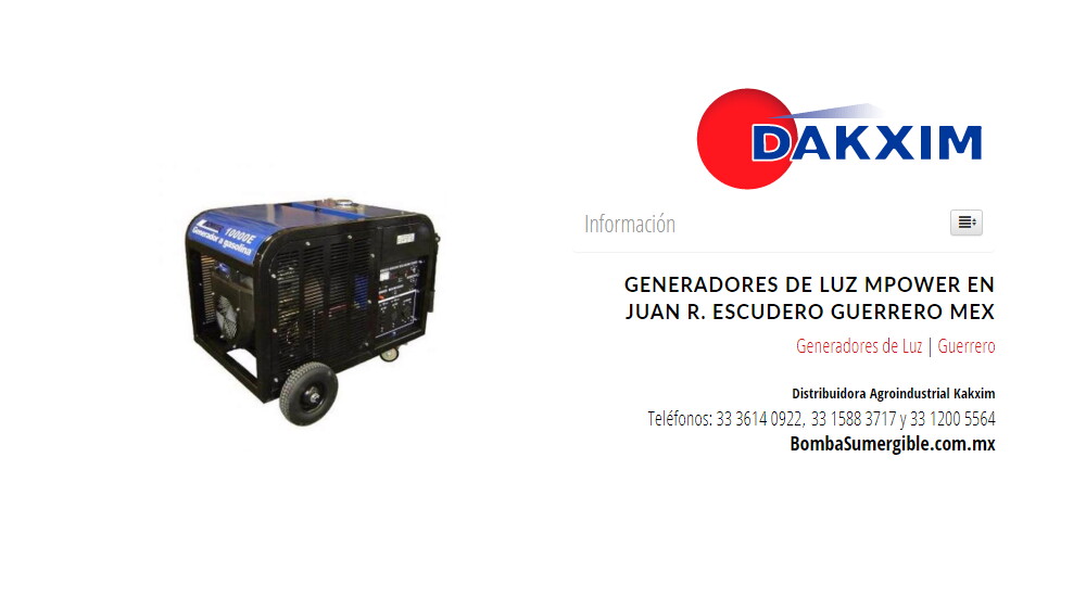 Generadores de Luz Mpower en Juan R. Escudero Guerrero Mex