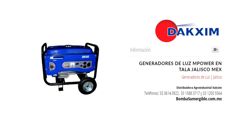 Generadores de Luz Mpower en Tala Jalisco Mex