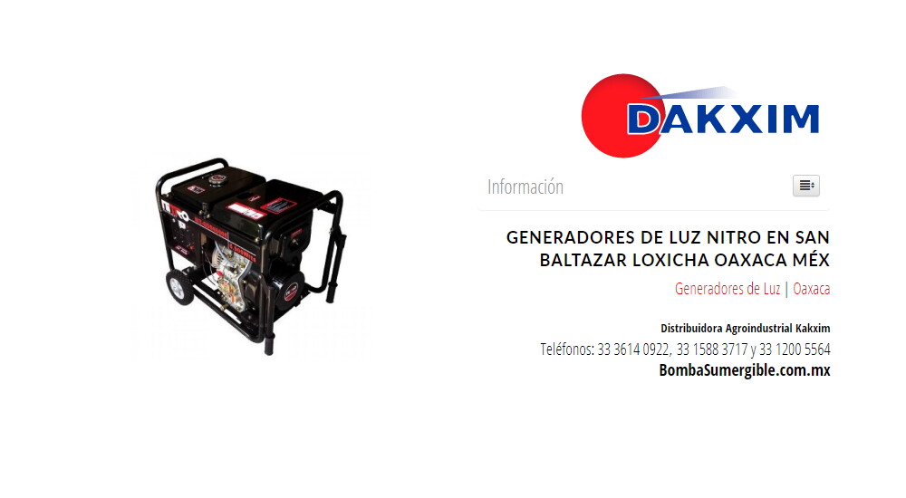 Generadores de Luz Nitro en San Baltazar Loxicha Oaxaca Méx