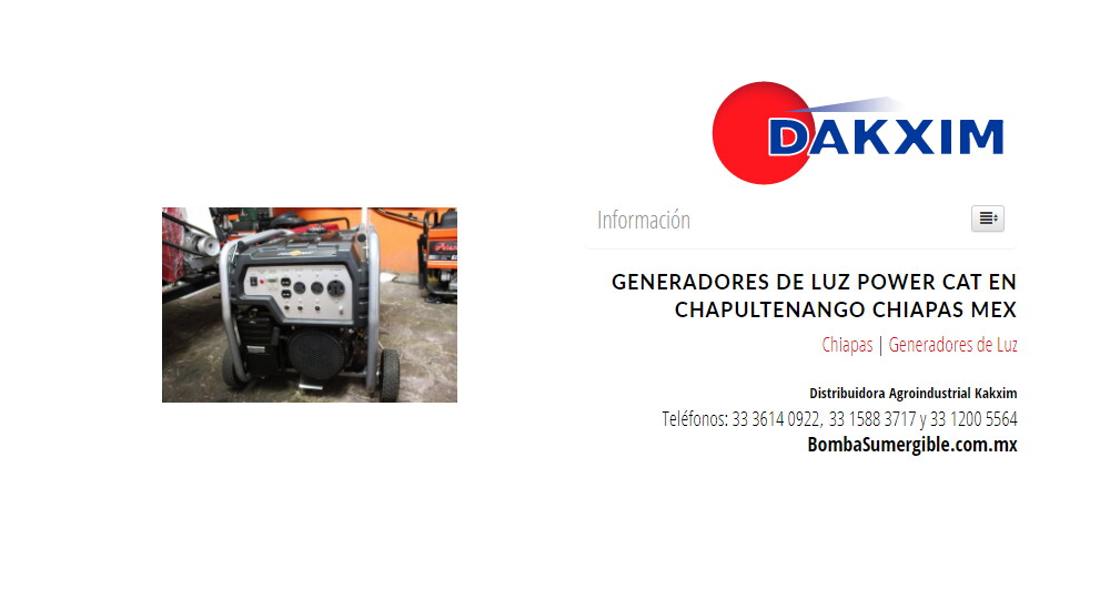 Generadores de Luz Power Cat en Chapultenango Chiapas Mex