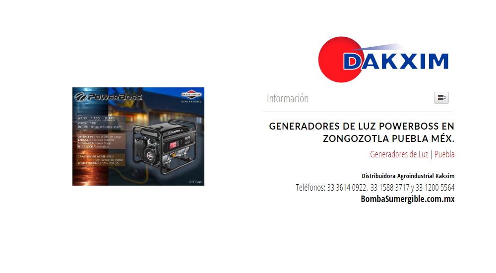 Generadores de Luz Powerboss en Zongozotla Puebla Méx.