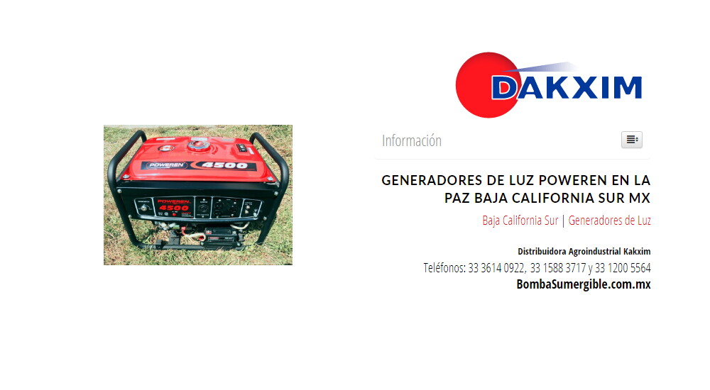 Generadores de Luz Poweren en La Paz Baja California Sur MX