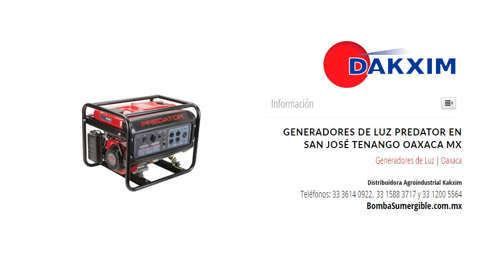 Generadores de Luz Predator en San José Tenango Oaxaca MX