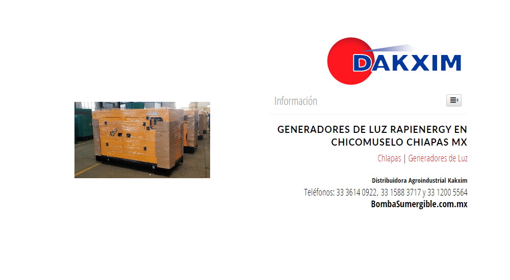 Generadores de Luz Rapienergy en Chicomuselo Chiapas MX