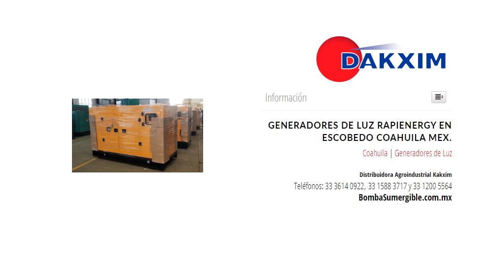 Generadores de Luz Rapienergy en Escobedo Coahuila Mex.