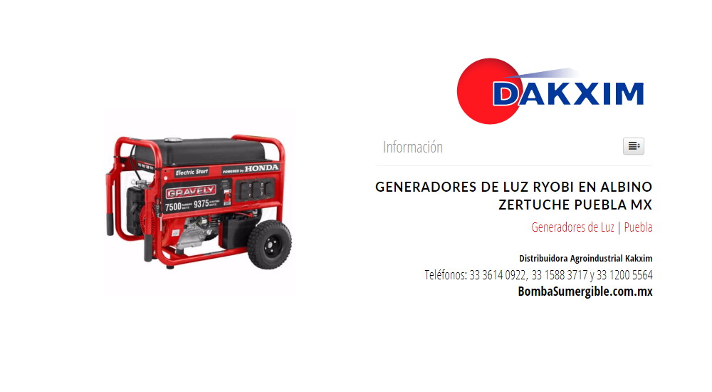 Generadores de Luz Ryobi en Albino Zertuche Puebla MX