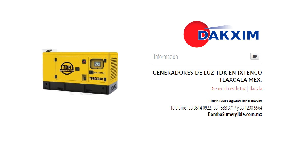 Generadores de Luz Tdk en Ixtenco Tlaxcala Méx.