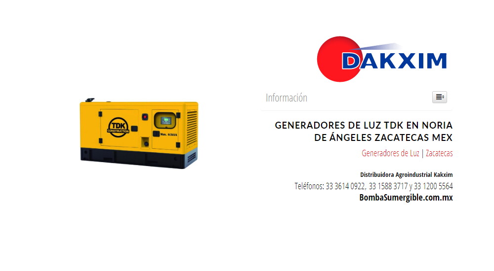 Generadores de Luz Tdk en Noria de Ángeles Zacatecas Mex