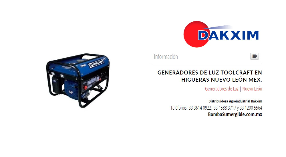 Generadores de Luz Toolcraft en Higueras Nuevo León Mex.
