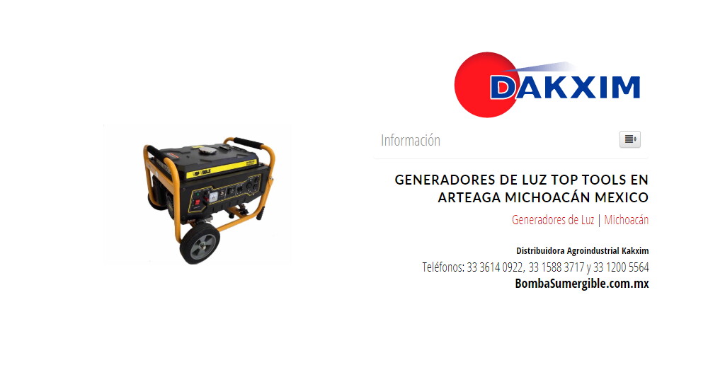 Generadores de Luz Top Tools en Arteaga Michoacán Mexico