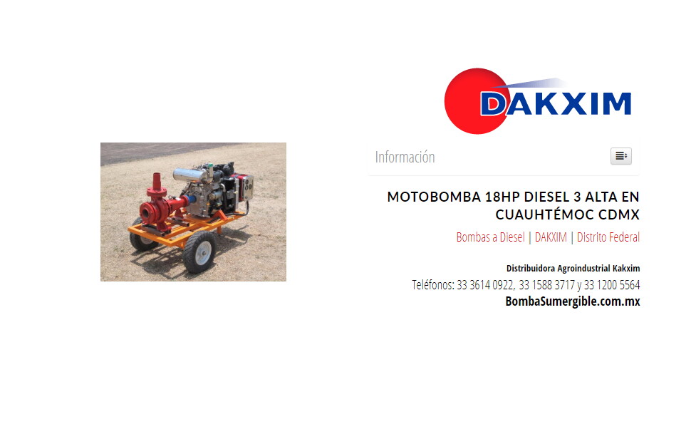 Motobomba 18hp Diesel 3  Alta en Cuauhtémoc CDMX