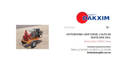 Motobomba 18hp Diesel 3  Alta en Santa Ana Oax.
