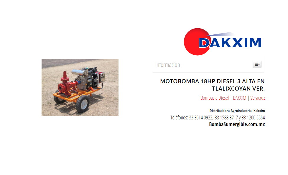 Motobomba 18hp Diesel 3  Alta en Tlalixcoyan Ver.