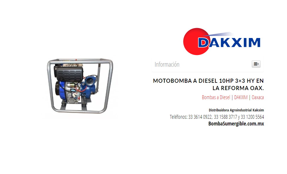Motobomba A Diesel 10hp 3×3 Hy en La Reforma Oax.