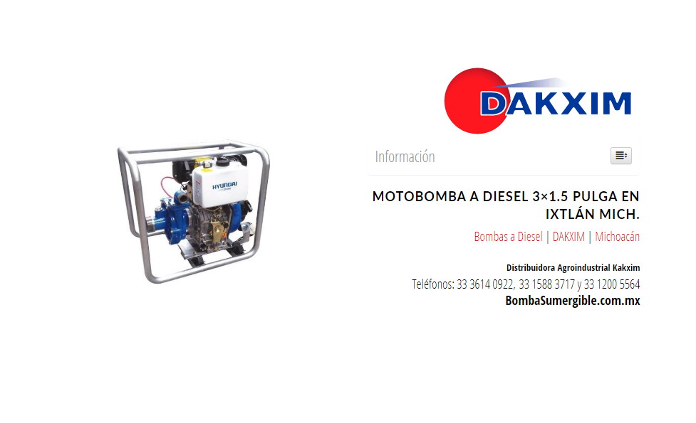 Motobomba A Diesel 3×1.5 Pulga en Ixtlán Mich.