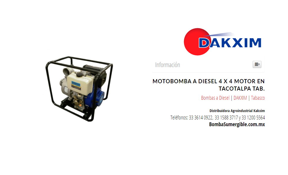 Motobomba A Diesel 4 X 4 Motor en Tacotalpa Tab.