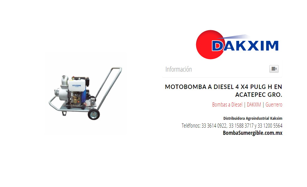 Motobomba A Diesel 4 X4 Pulg H en Acatepec Gro.