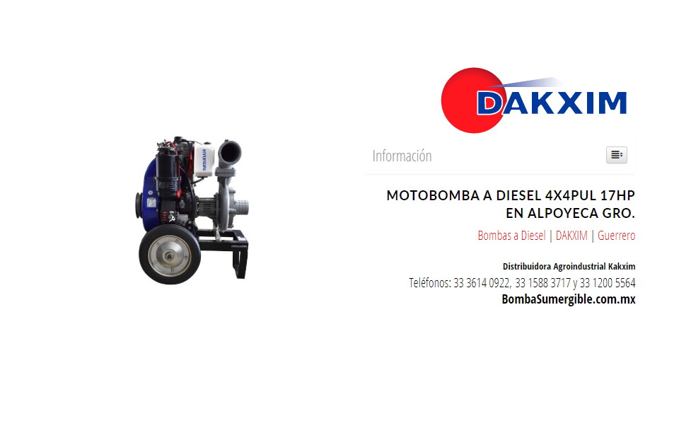 Motobomba A Diesel 4x4pul 17hp en Alpoyeca Gro.