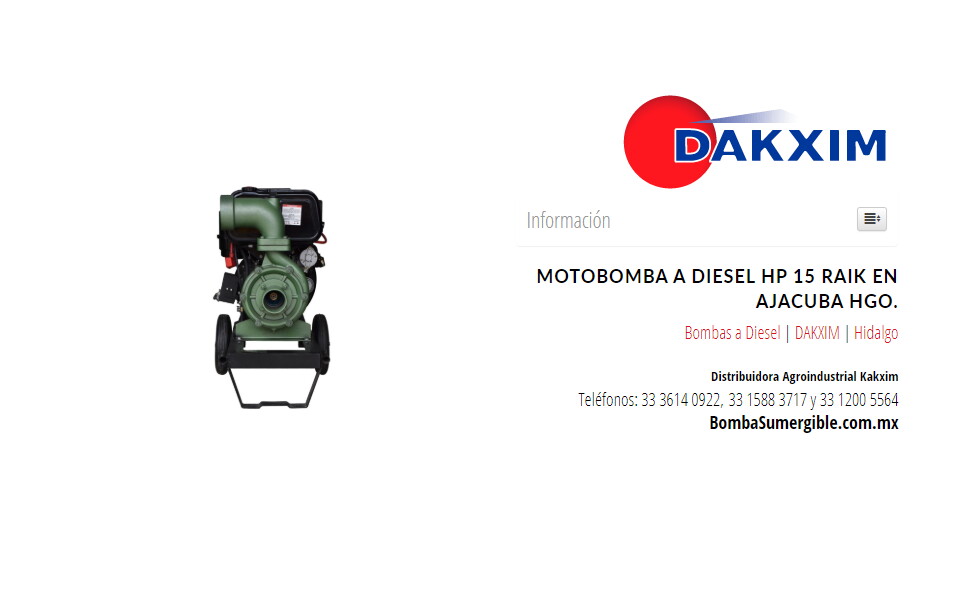 Motobomba A Diesel Hp 15  Raik en Ajacuba Hgo.