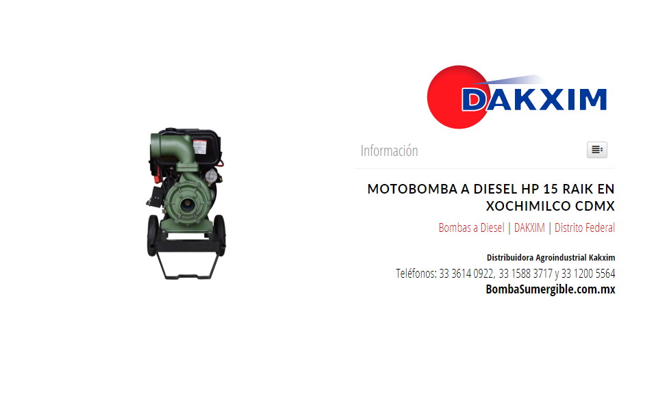 Motobomba A Diesel Hp 15  Raik en Xochimilco CDMX