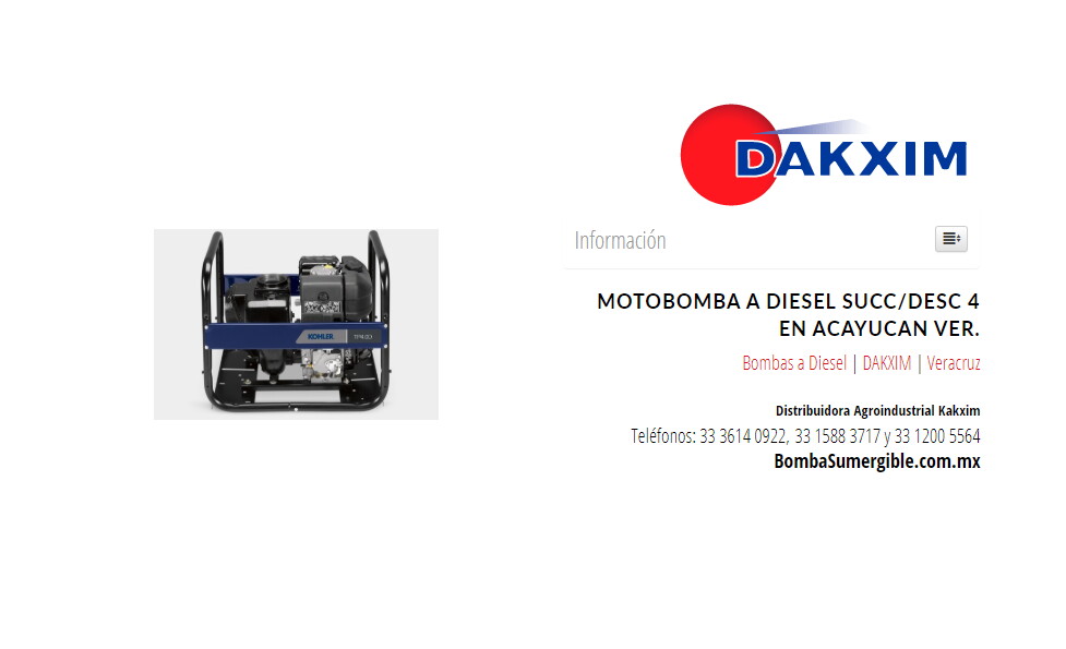 Motobomba A Diesel Succ/desc 4 en Acayucan Ver.